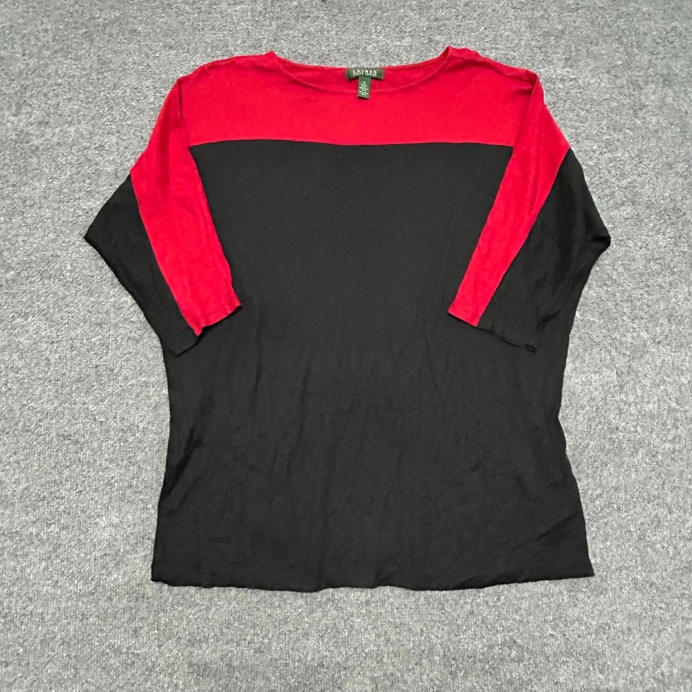 Lauren Ralph Lauren Top Womens 1X Black Red Colorblock Cotton 3/4 Sleeve